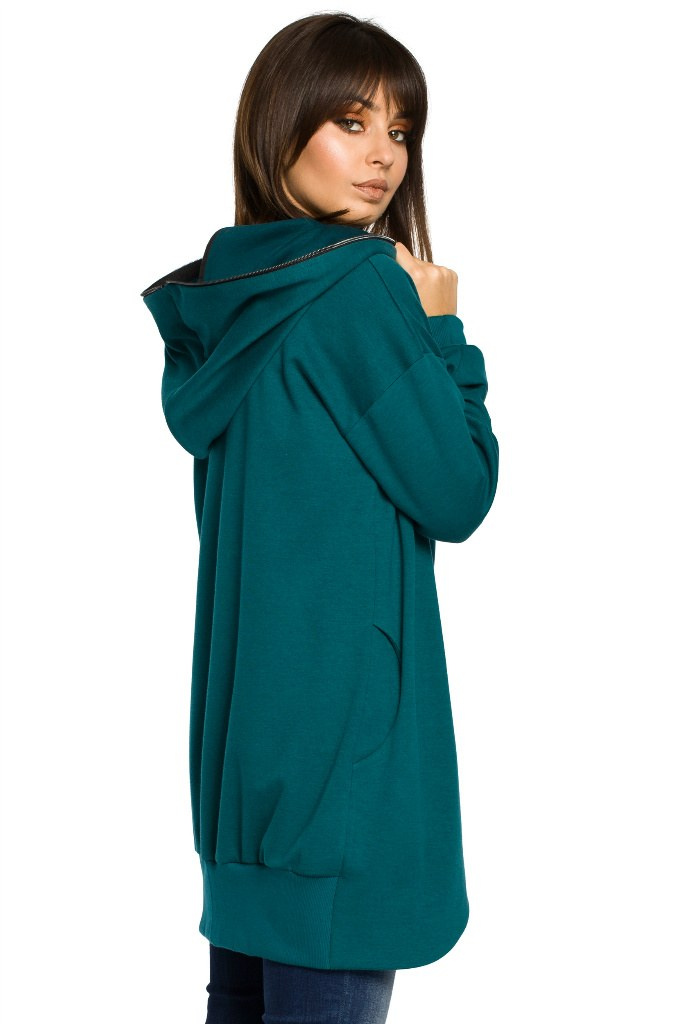 Bluza damska - Rozpinana z kapturem - zielona